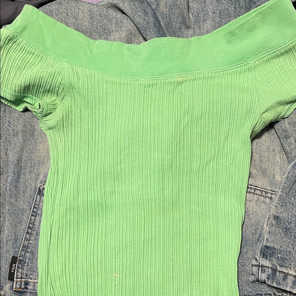 Energie Off-Shoulder Ribbed Crop Top - Mint Green